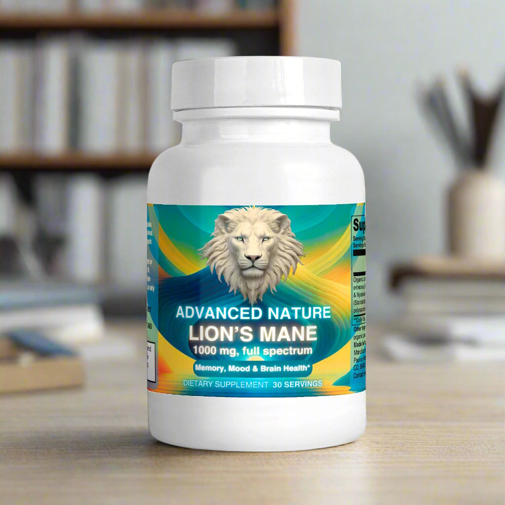 Advanced Nature Lion's mane, on a table near books