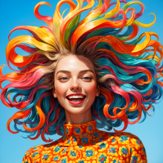 happy smiling girl with vivid colourful hair