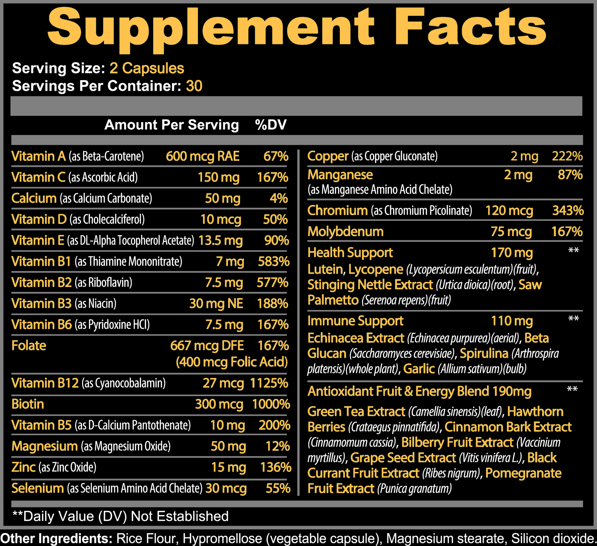 Supplement Facts for FCKN FIRE Complete Multivitamin, 60 capsules (30 servings)
